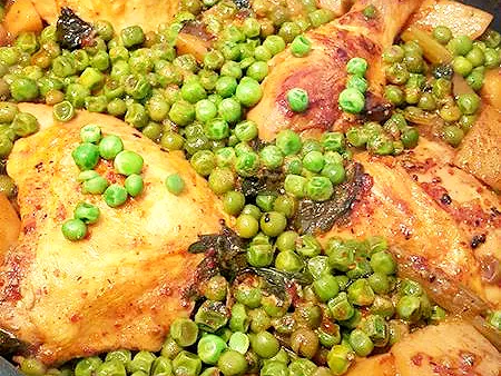 Roast chicken and peas