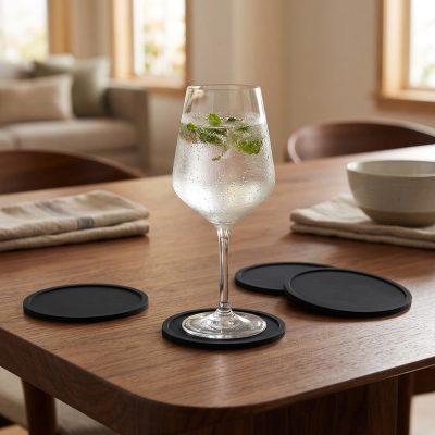 סט תחתיות סיליקון שחורות לכוסות - עמידות בחום ומונעות החלקה לאירוח מושלם