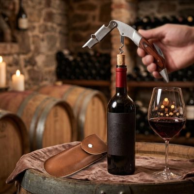 פותחן יין מקצועי Leeseph עם ידית עץ ונרתיק יוקרתי - למארחים ואוהבי יין