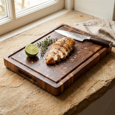 קרש חיתוך מקצועי מעץ שיטה – דו-צדדי, עמיד ללחות ומונע החלקה