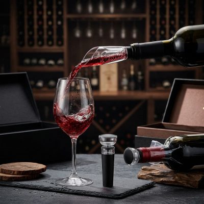 סט יין מקצועי: פיית מזיגה ומאוורר (Aerator) + פקק ואקום לשימור היין