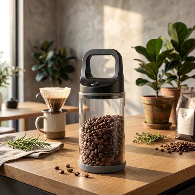 מיכל ואקום מקצועי מזכוכית לאחסון פולי קפה ומזון - שומר טריות ארומטי