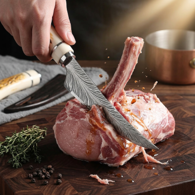 סכין פירוק (Boning) מקצועית בעיצוב דמשק - להב מעוקל וחד במיוחד לבישול מקצועי