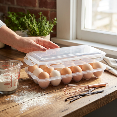 קופסת אחסון שקופה וקשיחה לביצים במקרר - 10/18 תאים לשמירה על טריות וסדר מקצועי