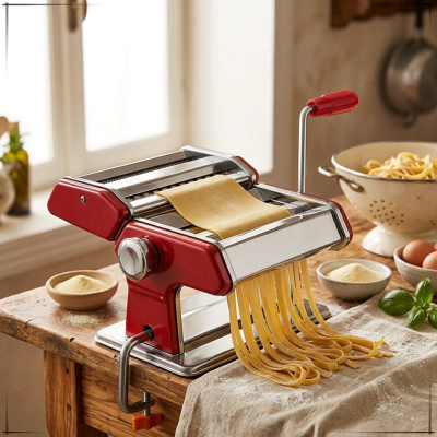 מכונת פסטה ידנית מקצועית מנירוסטה לרידוד וחיתוך בצק