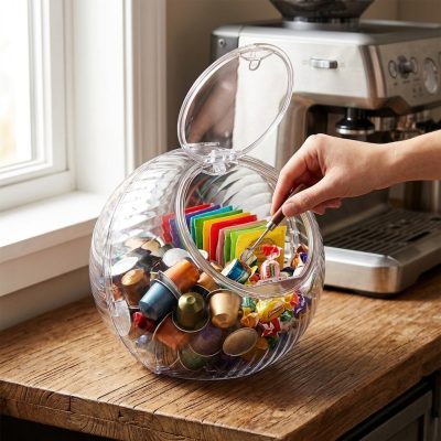 מתקן אחסון ודקורציה לקפסולות קפה, תה ומתוקים - שקוף ומעוצב