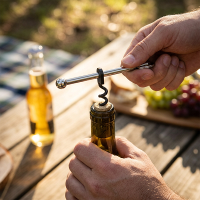 פותחן יין ובירה נייד מפלדת אל-חלד - קומפקטי למחזיק המפתחות