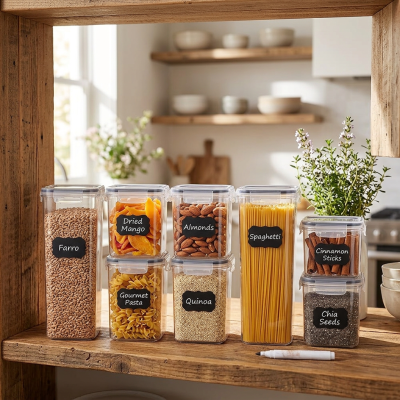 סט 7 מיכלי אחסון מזון הרמטיים למטבח – לשמירה על טריות וארגון המזווה