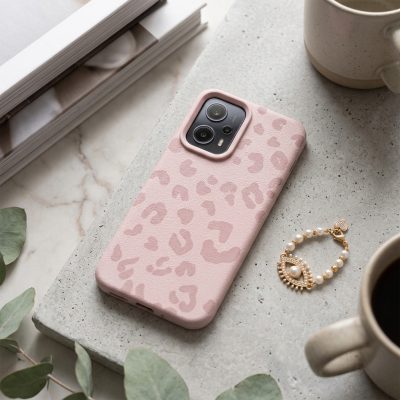 כיסוי סיליקון מנומר ורוד בטקסטורת ליצ'י ל-Xiaomi Redmi Note 14/13/12