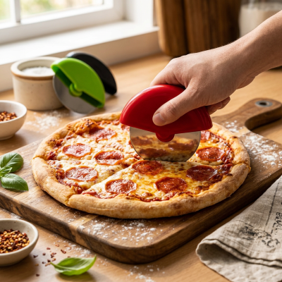 גלגלת פיצה מקצועית מפלדת אל-חלד לחיתוך בצק מדויק