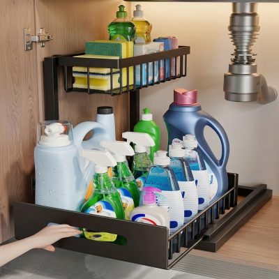 מארגן דו-קומתי נשלף לארון שמתחת לכיור - לארגון מטבח מקצועי