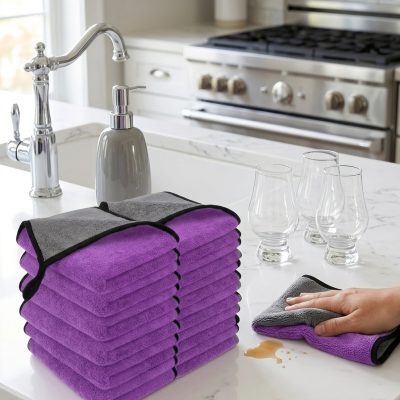 מארז 10 מטליות מיקרופייבר קטיפתיות דו-צדדיות לספיגה והברקה למטבח ולבית