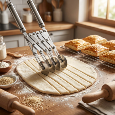 מחלק בצק מקצועי 5 גלגלים מנירוסטה לחיתוך מדויק ואחיד של מאפים, פסטה ופיצה