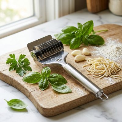 חותכן פסטה ואטריות ידני מפלדת אל-חלד – גם לקיצוץ עשבי תיבול ושום