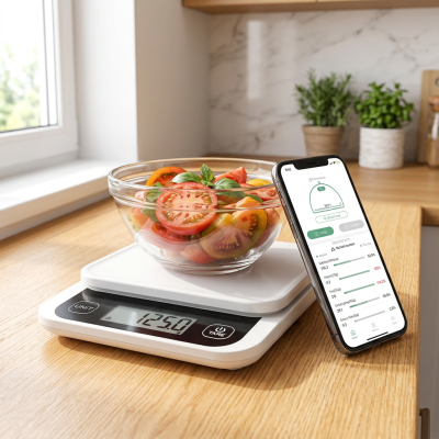 משקל מטבח דיגיטלי חכם עם מחשבון תזונה ואפליקציה - דיוק מקצועי לבישול ואפייה