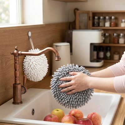 מגבת כדור מיקרופייבר לייבוש מהיר – הפתרון האסתטי למטבח פעיל
