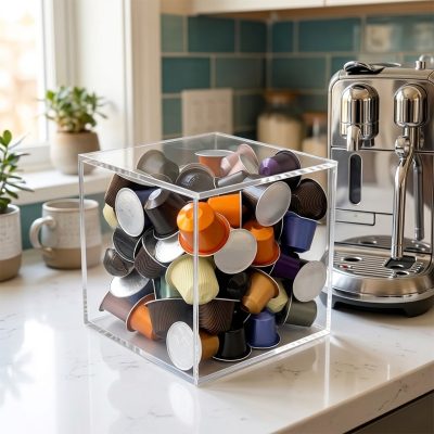 קופסת אחסון אקרילית שקופה לקפסולות קפה, תה וארגון המטבח - דגם 2025
