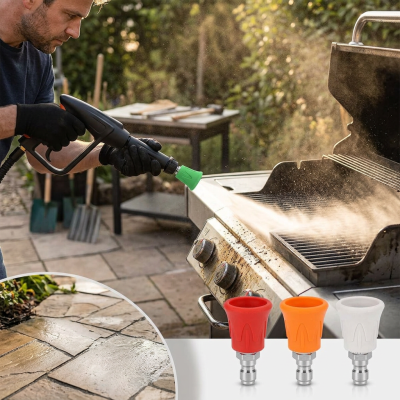 סט פיות התזה לגרניק עם כיסוי גומי - לניקוי מקצועי של הגריל וחצר המטבח