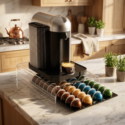 מגירת אחסון שקופה לקפסולות קפה - מתאימה לנספרסו ורטואו וקפסולות K-Cup