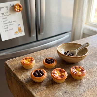 סט מגנטים למקרר בעיצוב מאפי אג טארט ריאליסטיים – לעיצוב מטבח מעורר תיאבון