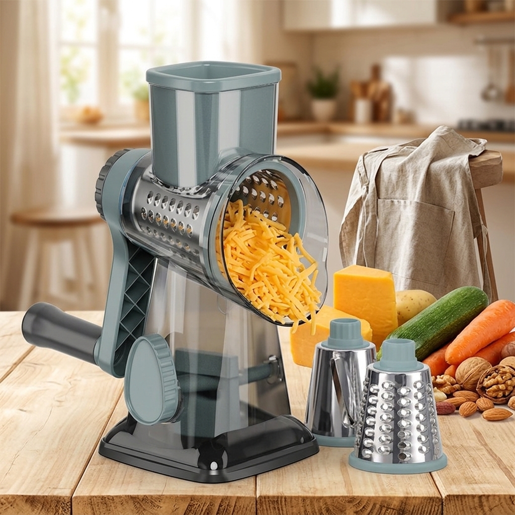 מגרדת מסתובבת 3 ב-1 לגבינה, ירקות ואגוזים - הכלי המושלם למטבח