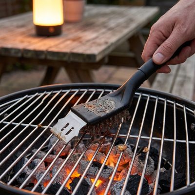 מברשת מנגל מקצועית לניקוי הגריל עם סיבי פלדה ומגרדת נירוסטה 🍖