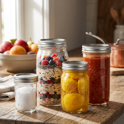 צנצנת זכוכית הרמטית בסגנון "מייסון" לאחסון ושימורים - מגוון גדלים