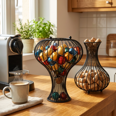 מעמד קפסולות קפה מעוצב בעיצוב גביע ברזל קלאסי