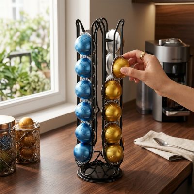 מעמד קפסולות מסתובב מעוצב ל-Vertuoline – פתרון אחסון אלגנטי וחסכוני במקום