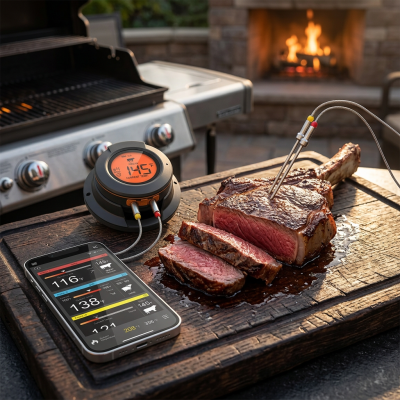 מד חום בשר אלחוטי דיגיטלי עם אפליקציה לבישול וגריל מקצועי