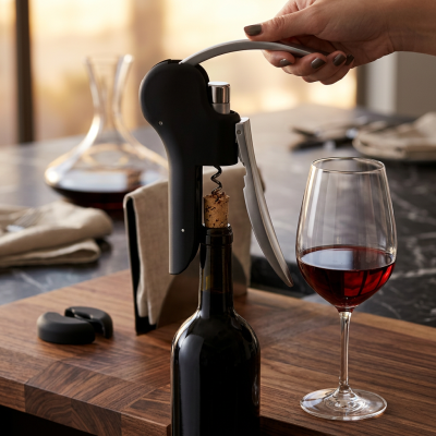 סט פותחן יין מקצועי עם מנוף חכם וחותך פויל לבישול ואירוח