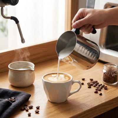 קנקן הקצפה ומדידה מקצועי מנירוסטה ללאטה ארט ובישול מדויק