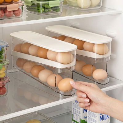 מתקן אחסון ביצים למקרר עם גלגול אוטומטי - שתי קומות של סדר ונוחות