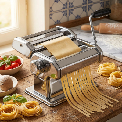 מכונת פסטה ידנית מקצועית מפלדת כרום - 9 דרגות עובי ללזניה ופטוצ'יני