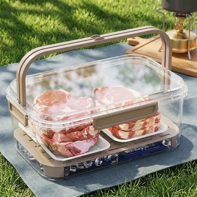קופסת אחסון ניידת בנפח גדול עם מגש ניקוז לטריות מקסימלית בפיקניק וקמפינג