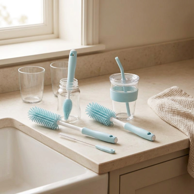 סט מברשות סיליקון מקצועי לניקוי בקבוקים, קשיות וכלים צרים 360 מעלות