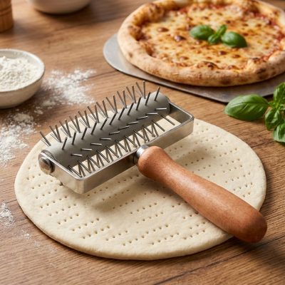 גלגלת דוקרן מקצועית לבצק ופיצה - פלדת אל-חלד וידית עץ